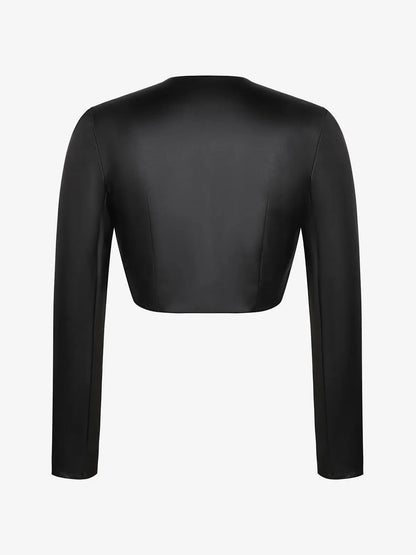 Long Sleeve Faux Leather Bolero Jacket