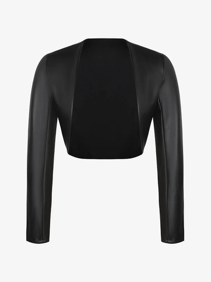 Long Sleeve Faux Leather Bolero Jacket