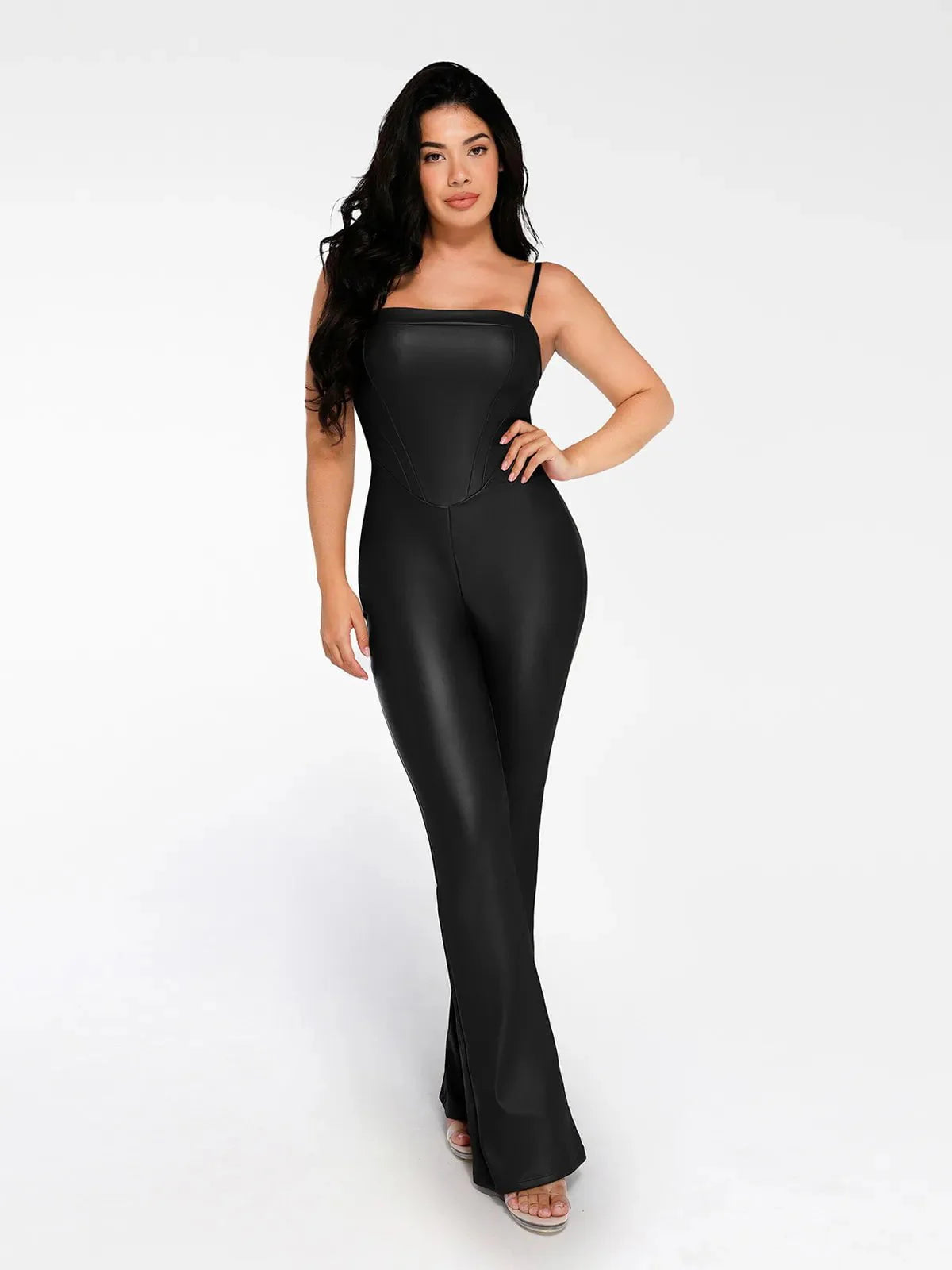 Shapewear Faux Leather Corset Bodice Slimming Jumpsuit