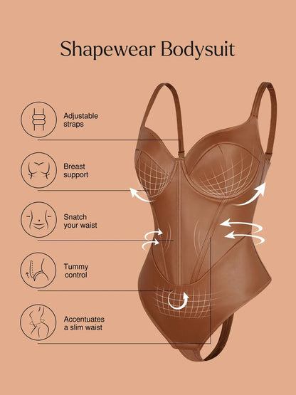 Shapewear Faux Leather Hourglass Corset Bodysuit