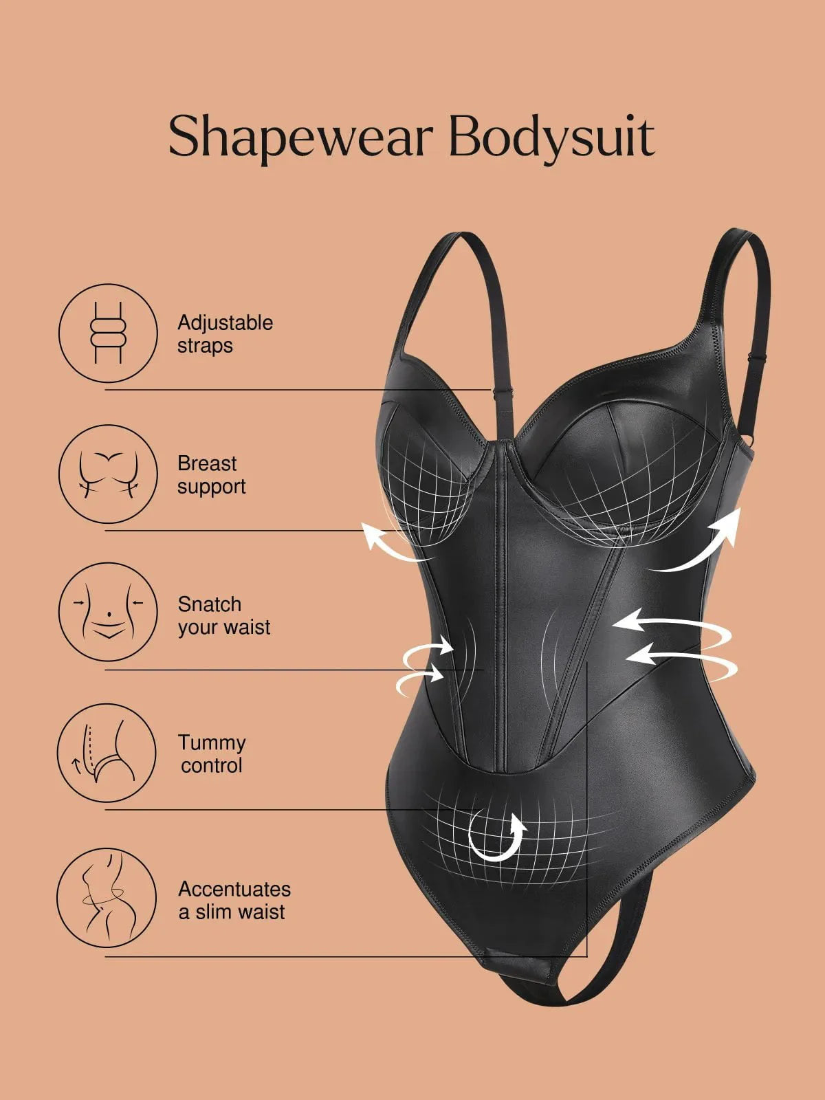 Shapewear Faux Leather Hourglass Corset Bodysuit