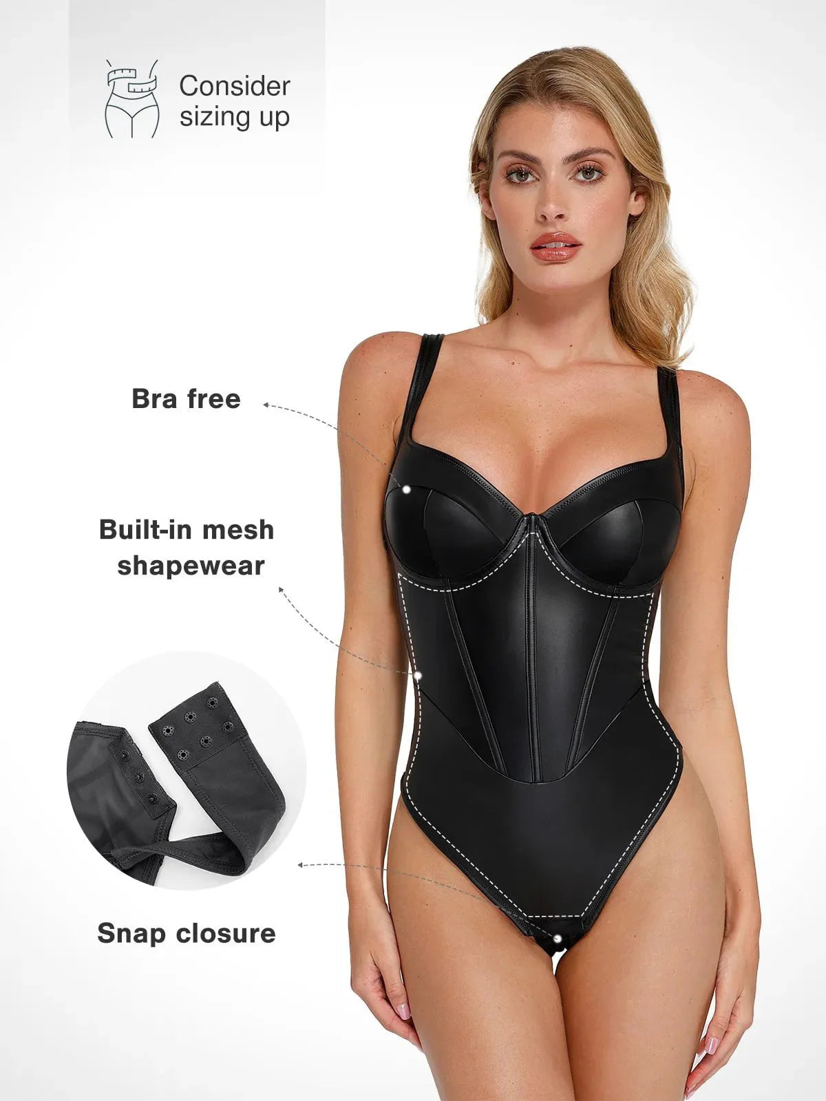 Shapewear Faux Leather Hourglass Corset Bodysuit