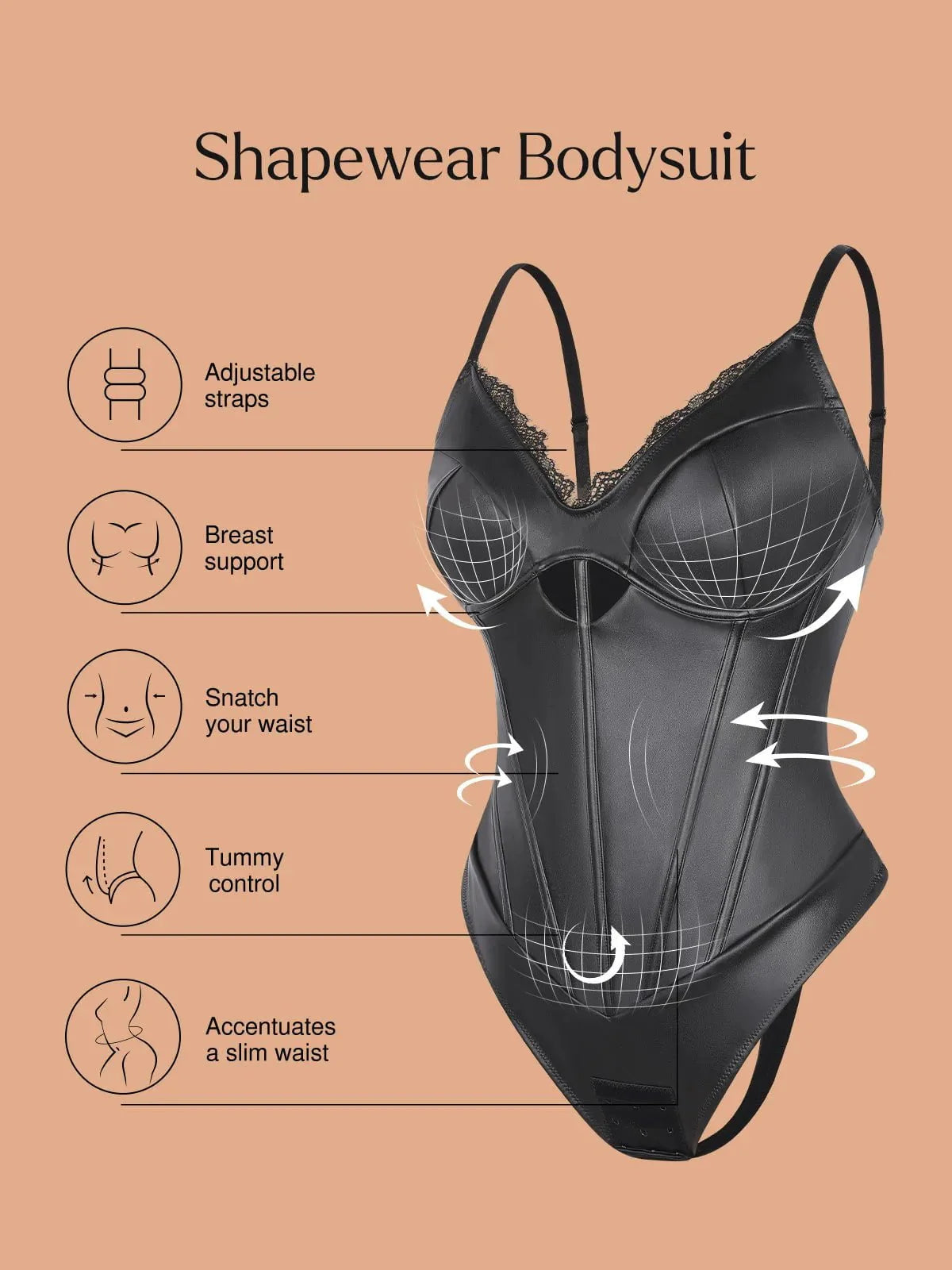 Shapewear Faux Leather Hourglass Cutout Corset Bodysuit