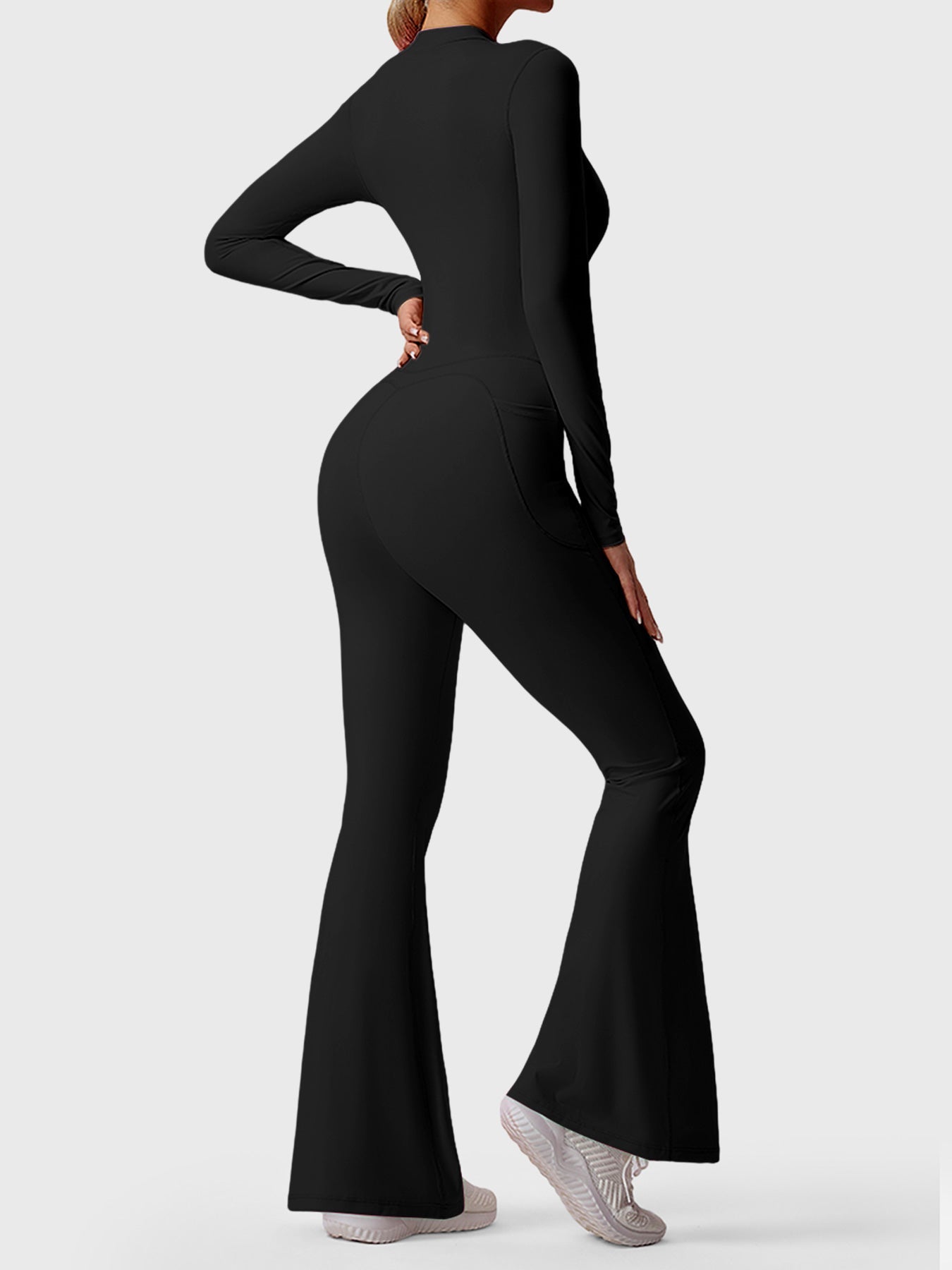 Hope Long Sleeve Zipper Flared Jumpsuit