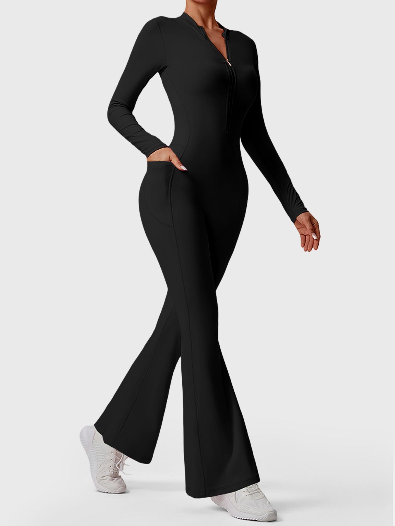 Hope Long Sleeve Zipper Flared Jumpsuit