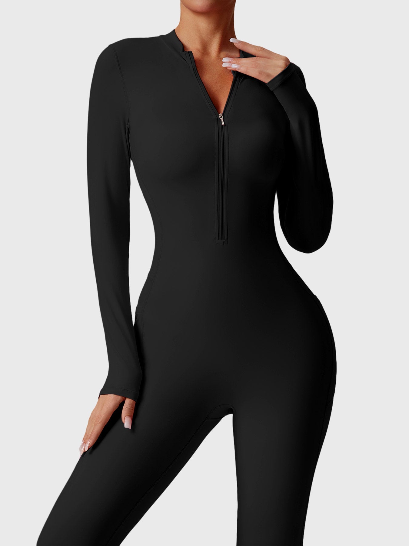 Hope Long Sleeve Zipper Flared Jumpsuit