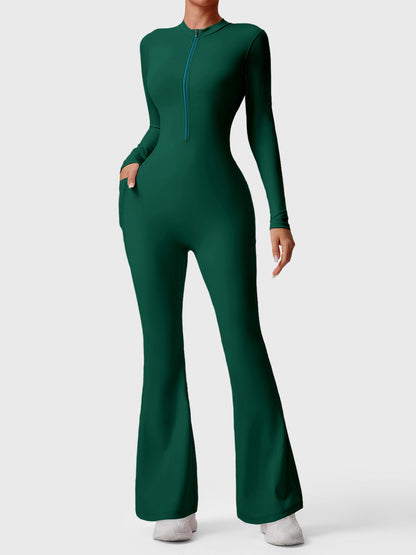 Hope Long Sleeve Zipper Flared Jumpsuit