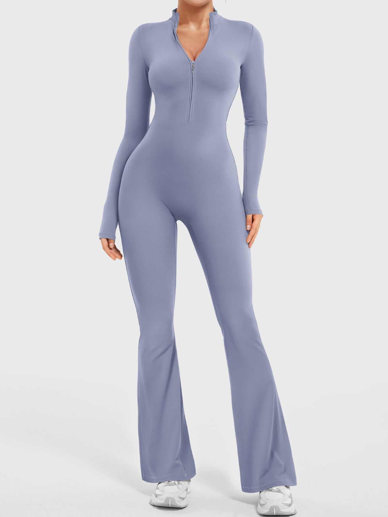 Belle Long Sleeve Zipper Flared Jumpsuit