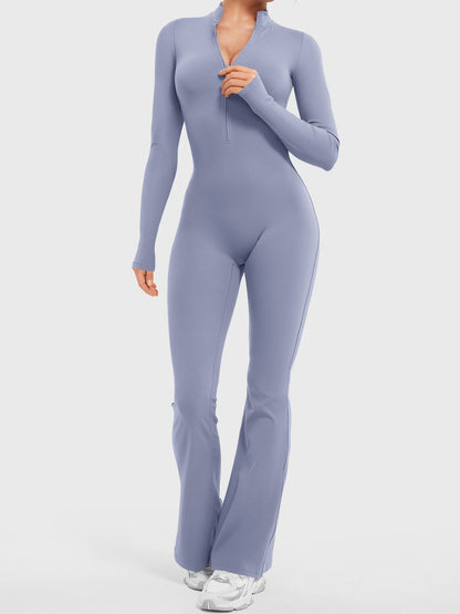 Belle Long Sleeve Zipper Flared Jumpsuit