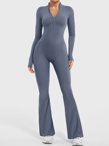 Belle Long Sleeve Zipper Flared Jumpsuit