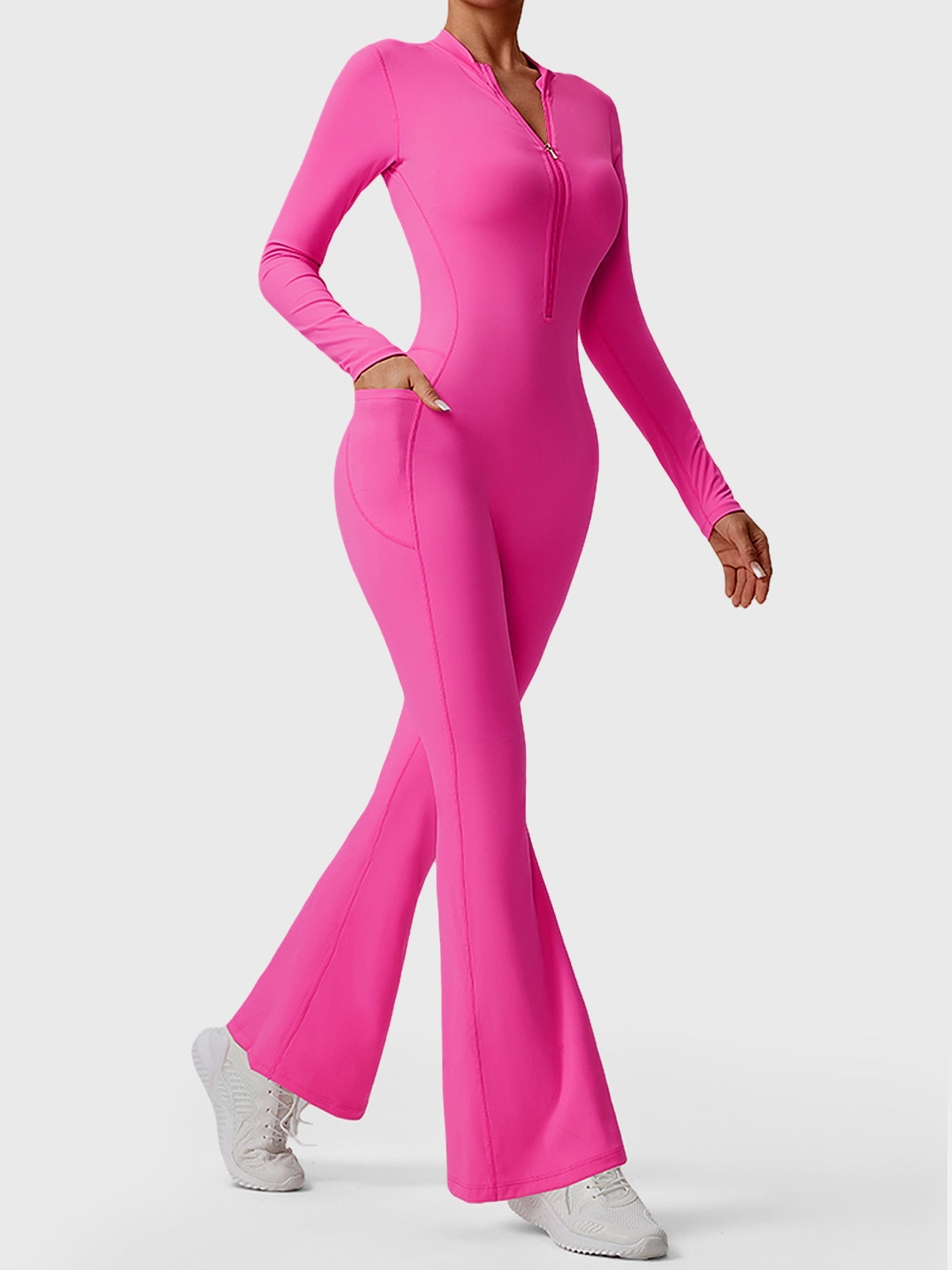 Hope Long Sleeve Zipper Flared Jumpsuit