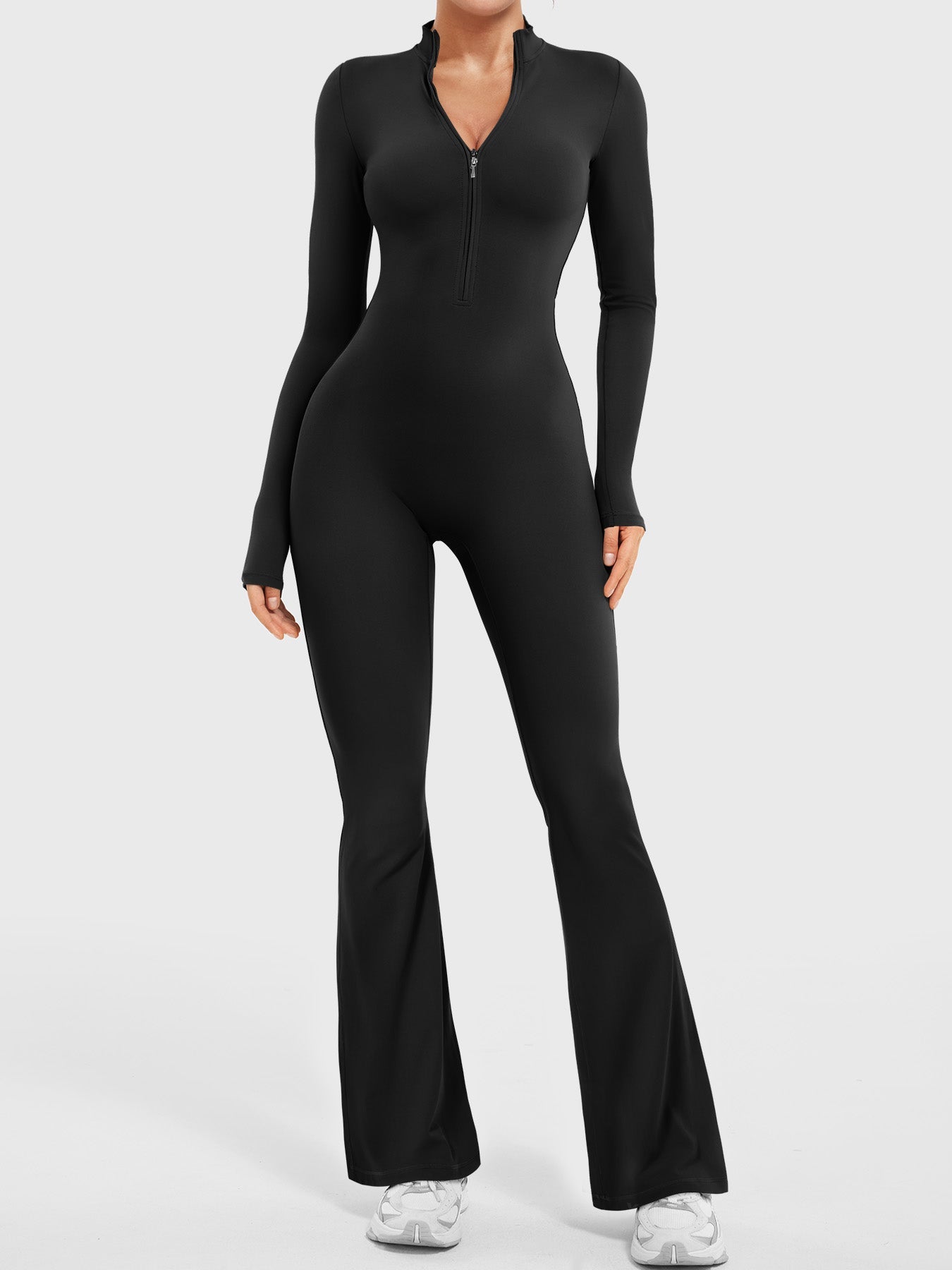 Belle Long Sleeve Zipper Flared Jumpsuit