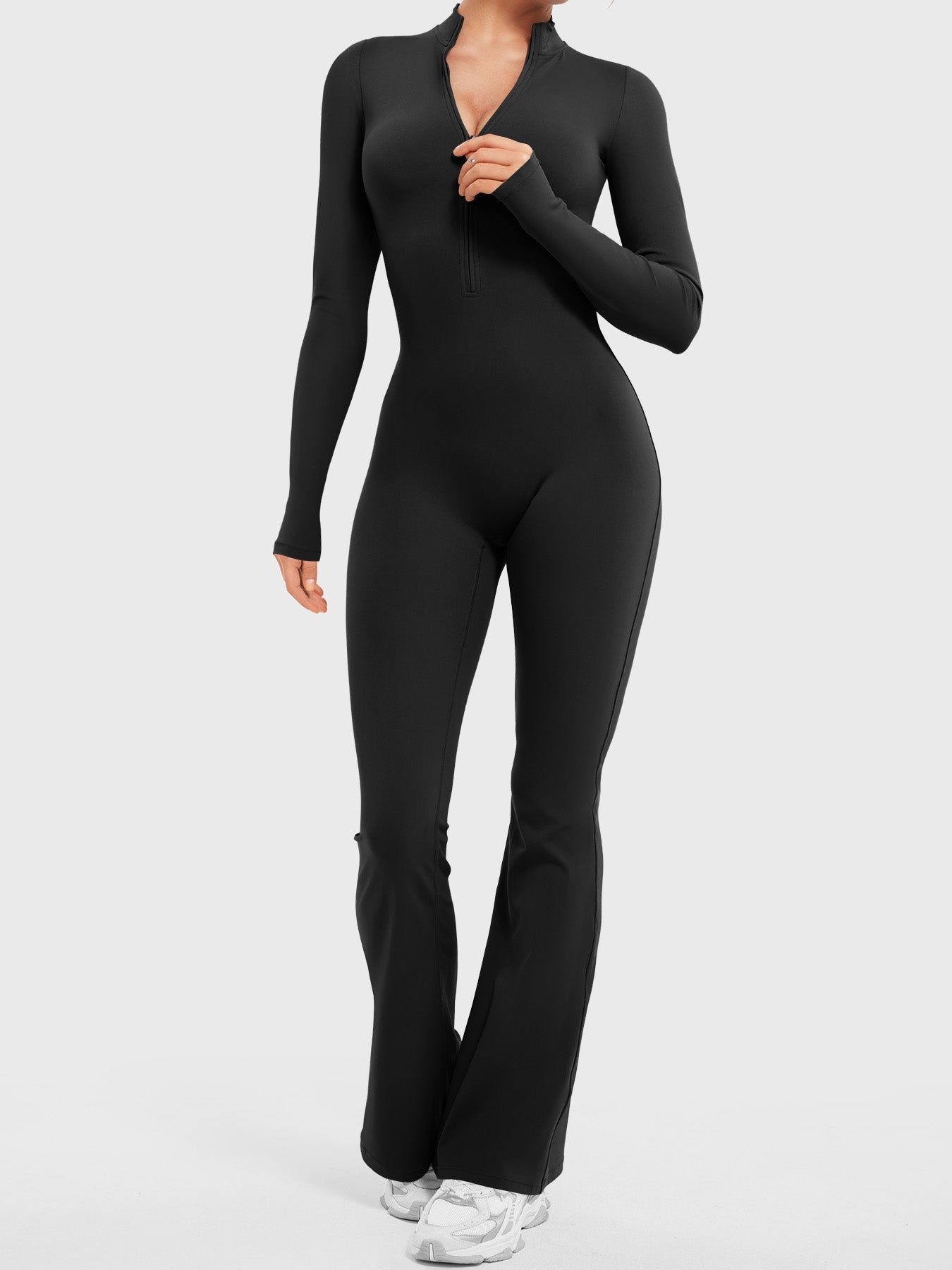 Belle Long Sleeve Zipper Flared Jumpsuit