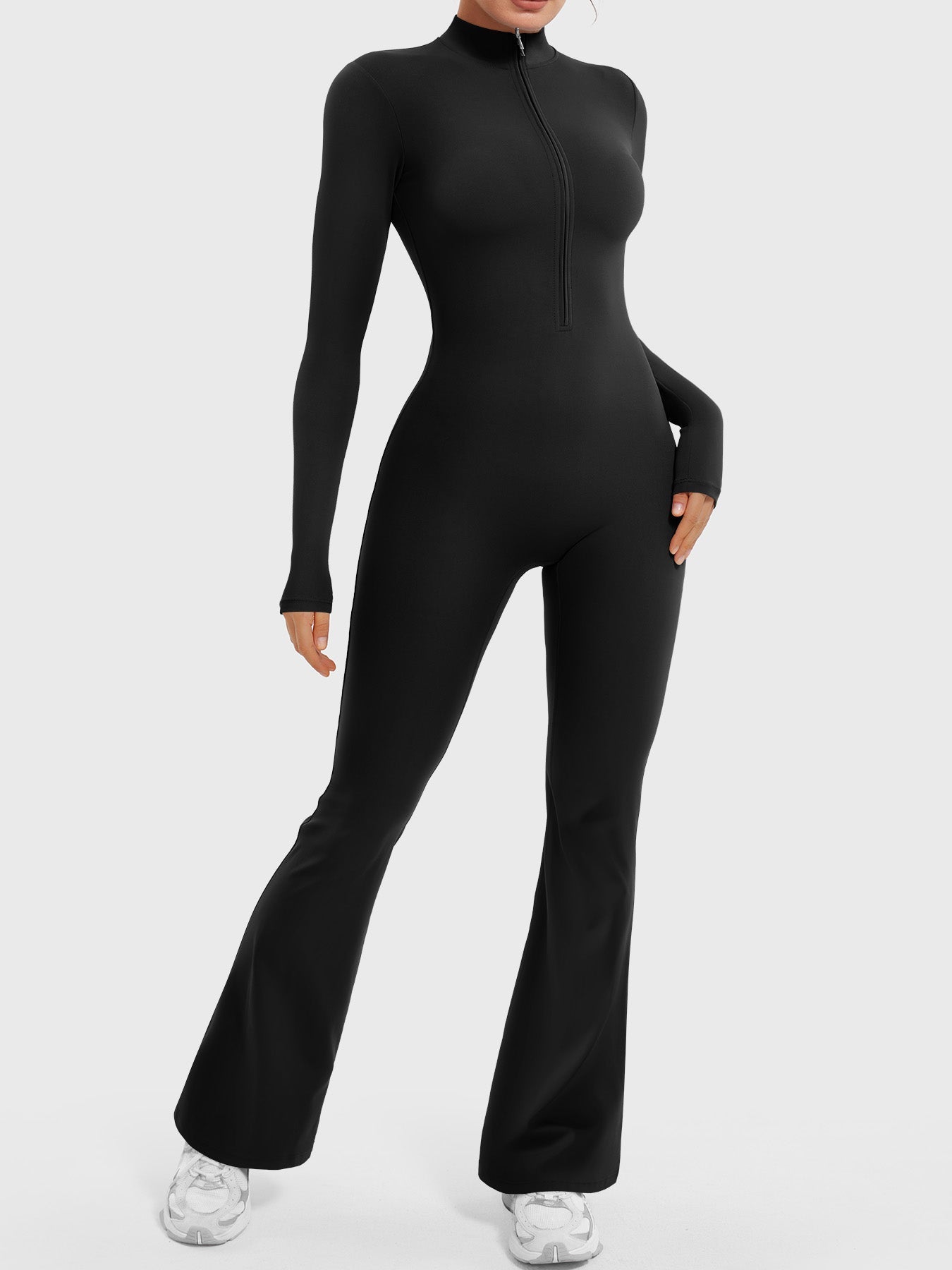 Belle Long Sleeve Zipper Flared Jumpsuit