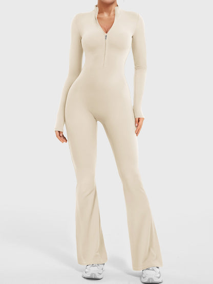 Belle Long Sleeve Zipper Flared Jumpsuit