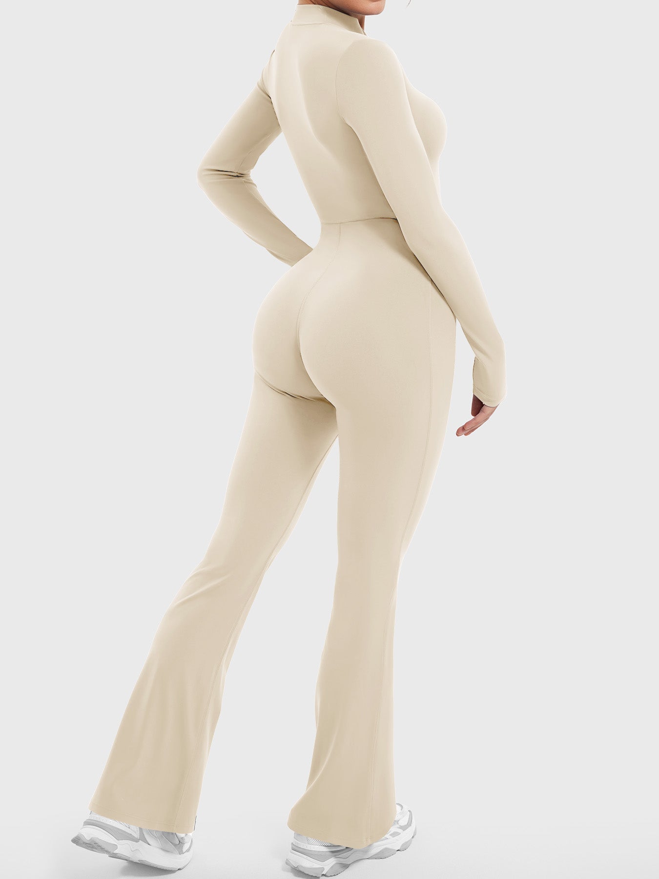 Belle Long Sleeve Zipper Flared Jumpsuit