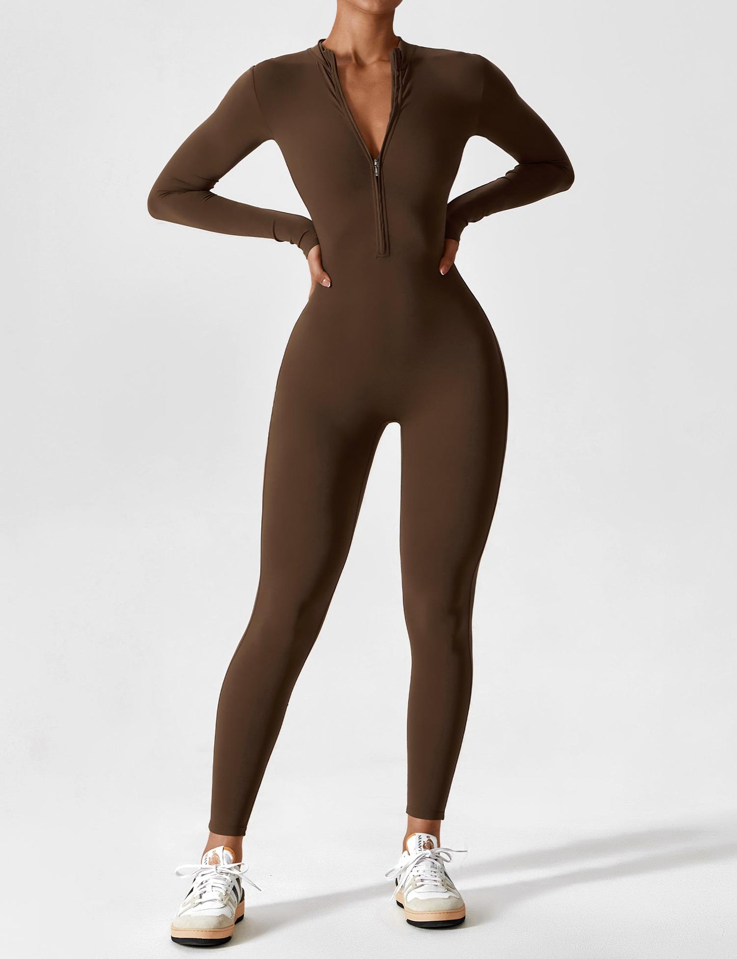 Long Sleeve/ Short Sleeve Zipper Jumpsuit