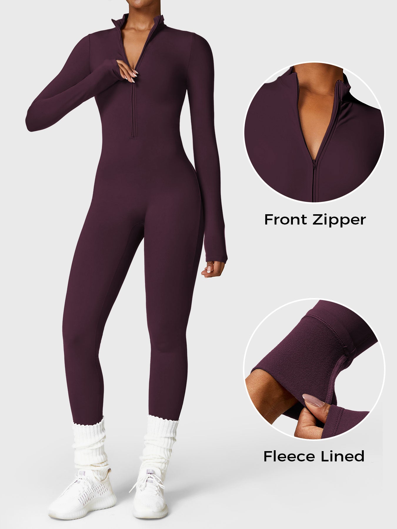 Belle Fleece Long Sleeve Zipper Jumpsuit