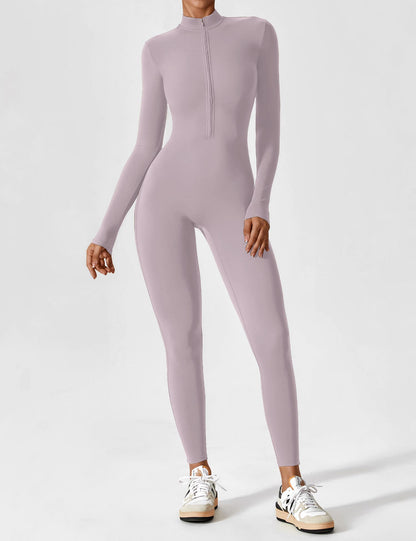 Long Sleeve/ Short Sleeve Zipper Jumpsuit