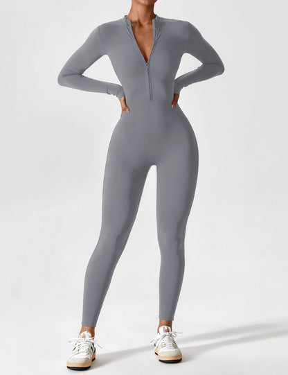 Long Sleeve/ Short Sleeve Zipper Jumpsuit