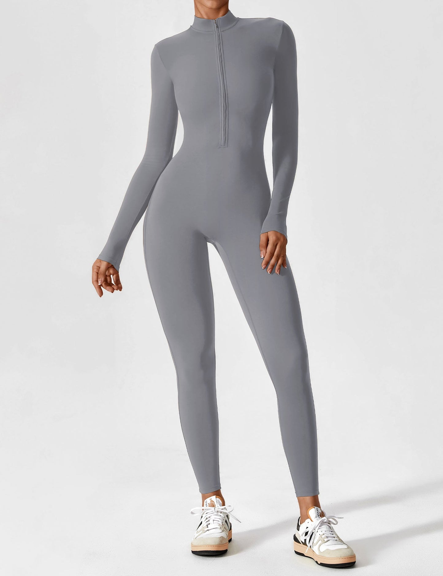 Long Sleeve/ Short Sleeve Zipper Jumpsuit