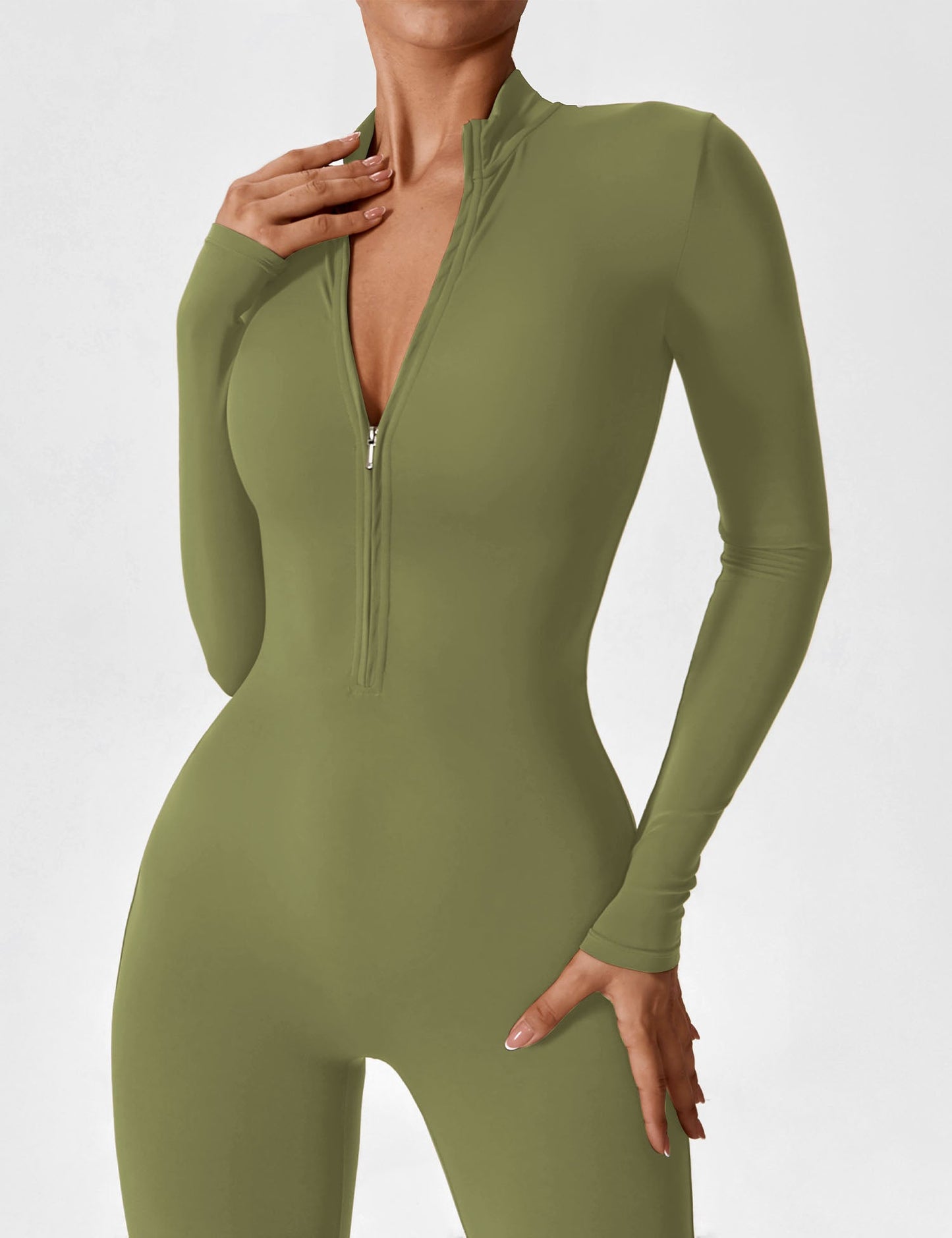 Long Sleeve/ Short Sleeve Zipper Jumpsuit